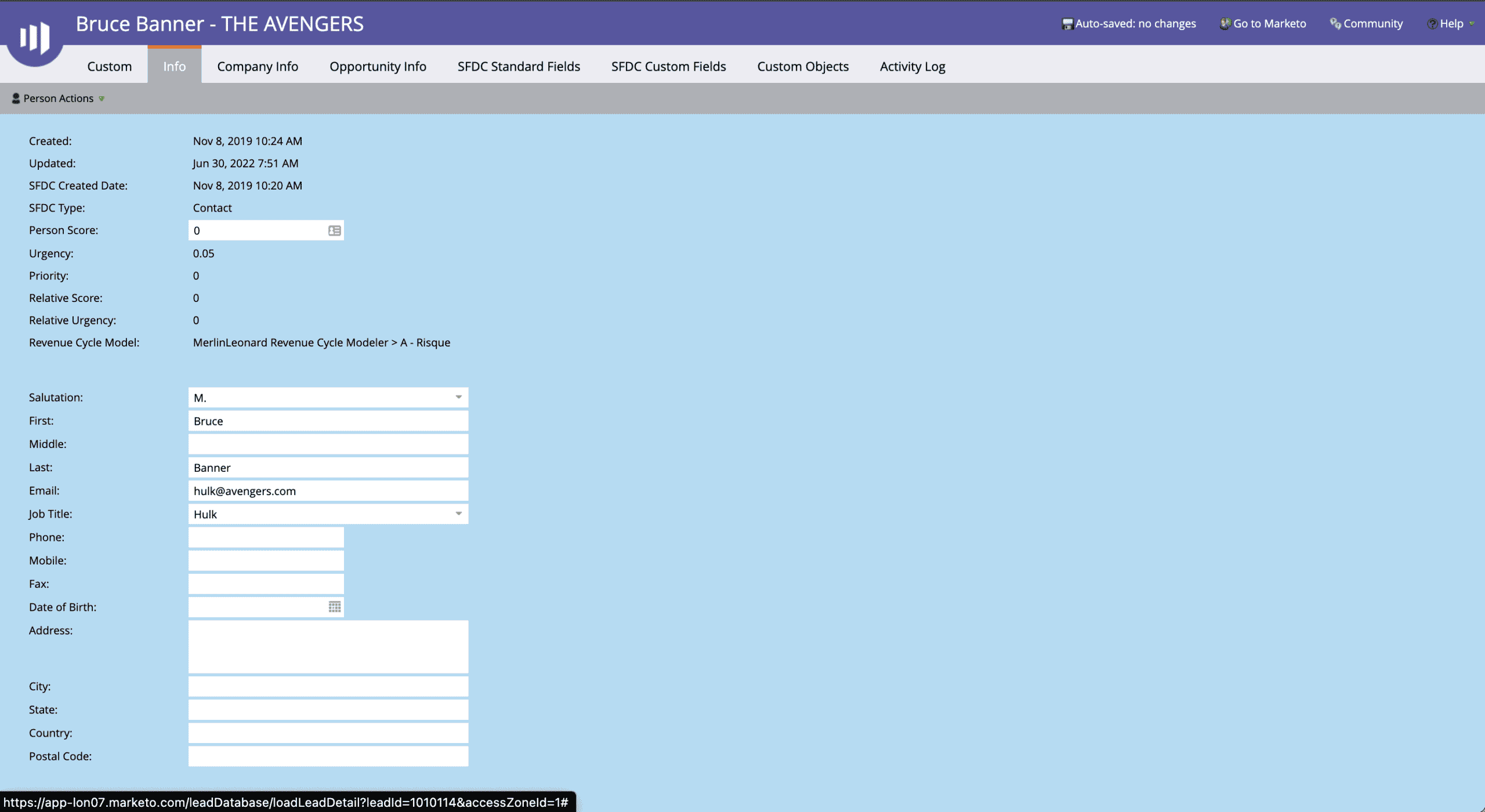person profile tabs